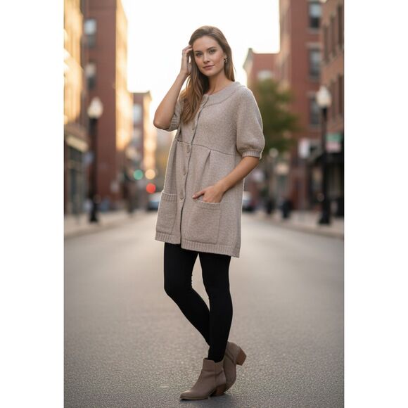 Level Eight Beige Button Front Short Sleeve Sweater Size S - Picture 11 of 11